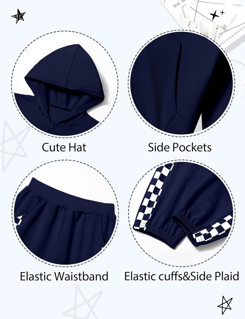 Doumlop Store Unisex Boys Girls Clothes Plaid 2 Piece Outfits Athletic Tracksuit Hooded Sweatshirt and Sweatpants Kids Sweatsuits - Image 4